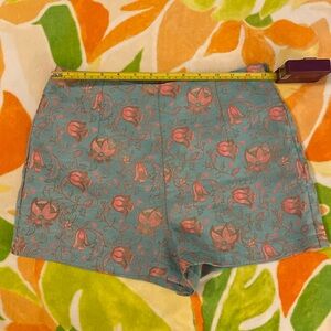 Size SMALL Cute teal and pink side zip Asian pattern inspired shorts